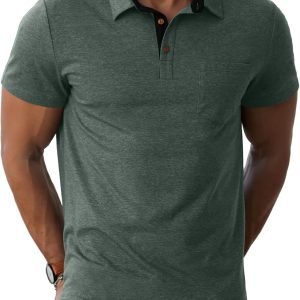 Men's Cotton Polo Shirts Short Sleeve Casual Summer Shirts Classic Collared Golf Shirt with Pocket