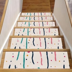 15 Piece Stair Treads for Wooden Steps Indoor, Dots Pattern Soft Staircase Carpet Mat, 30" X 8" Stair Runners Rugs, Surface Polyester TPE Backing Step Treads Pads