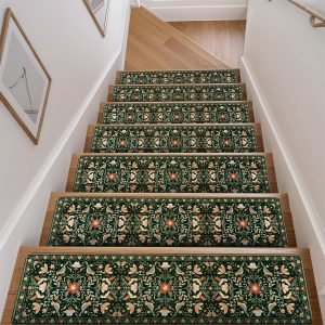 Floral Stair Treads Non-Slip Stair Runner for Wooden Steps Indoor 15PCS 30"x8" Carpet Stair Treads Stair Mats Staircase Step Treads for Kids, Elders and Dogs, Stair Covers, Black