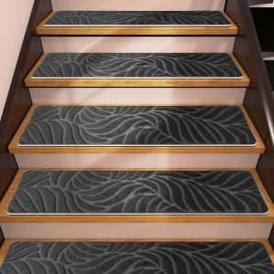 15 Pack Non Slip Stair Treads,8" X 30" Non Slip Carpet Stair Treads with Reusable Adhesive Rubber Backing,Staircase Step Treads Carpet Treads for Wooden Steps Indoor (Dark Gray)