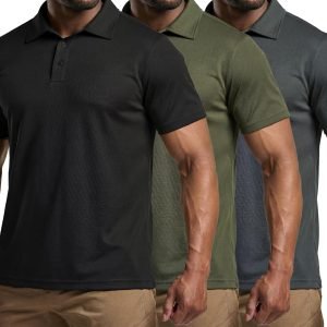 3 Pack Men's Quick Dry Polo Shirt Mesh Short Sleeve Polo Outdoor Work Hiking UPF50+ Performance Golf Shirt