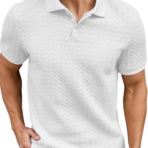 Men's Casual Polo Shirt Knitted Textured Short Sleeve Stretch Golf Shirt Summer Vacation Beach Collared Shirts
