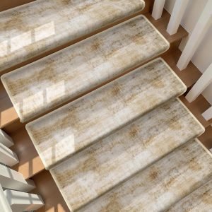 Bullnose Stair Treads for Wooden Steps, Non-Slip Peel and Stick Carpet Stair Runner, Pet Friendly Indoor Stair Protectors, Soft Washable Reusable,9.5x30 14Pcs,Brown
